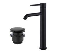 Affine Tall Basin Mixer Tap & Waste Set - High Rise Countertop Round Single Lever - Matt Black