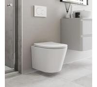 Affine® Terre Modern Bathroom Cloakroom Wall Hung Rimless Toilet Space Saving WC Toilets Soft Close Top Fix Seat D Shape Pan Ceramic, Matt White