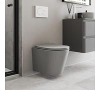Affine® Terre Modern Bathroom Cloakroom Wall Hung Rimless Toilet Space Saving WC Toilets Soft Close Top Fix Seat D Shape Pan Ceramic, Matt Grey
