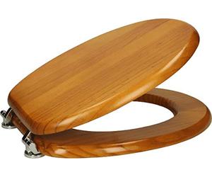 Affine® Toilet Seat Antique Pine Effect Solid Wood Round Wooden Bottom Fitting Fixings Traditional Bathroom Durable Hinges Easy Clean Seats Toilets