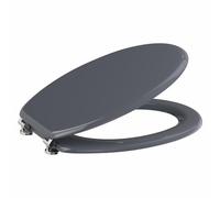 Affine® Toilet Seat Dark Grey Gloss Moulded Wood Round Wooden Bottom Fitting Fixings Traditional Bathroom Durable Hinges Easy Clean Seats for Toilets