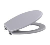 Affine® Toilet Seat Grey Gloss Moulded Wood Round Wooden Bottom Fitting Fixings Traditional Bathroom Durable Hinges Easy Clean Seats for Toilets