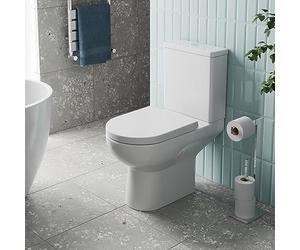 Affine® Vichy Modern Bathroom Close Coupled Rimless Toilet WC Toilets Soft Close Top Fix Seat Dual Flush Cistern D Shape Pan Ceramic, White Gloss