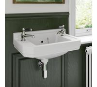 Affine Wall Hung Bathroom Sink Basin White Gloss Traditional 2 Tap Hole Cloakroom