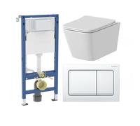Affine Wall Hung Rimless Toilet with Geberit Concealed Cistern and Alpha01 Flush Plate White