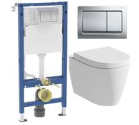 Affine Wall Hung Rimless Toilet with Geberit Concealed Cistern and Flush Plate Chrome