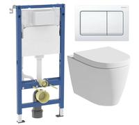 Affine Wall Hung Rimless Toilet with Geberit Concealed Cistern and Flush Plate White