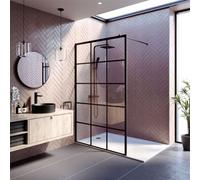 Affine Wet Room Screen 1200mm Walk In Enclosure 8mm Black Grid Glass Frameless