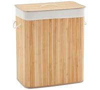AffinityFurn 106L Bamboo Laundry Hamper with Dual Compartments, Foldable Storage Basket with Lid & Machine Washable Liner Bag for Bedroom, Laundry Room Organisation 32Cmx52Cmx63cm - Natural