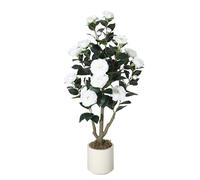 AffinityFurn 3FT Realistic Artificial Camellia Tree, Lifelike Silk Flowers, Potted Faux Evergreen Plant, Indoor/Outdoor Decorative Greenery, Maintenance-Free, Perfect for Living Room, Entryway, White