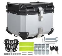 AffinityFurn 45L Motorcycle Top Box, Aluminium All Motorbike Top Case with Security Lock, Universal Motorbike Trunk with Removable Liner, Waterproof Luggage Box for Storage Helmet and Tools,Silver