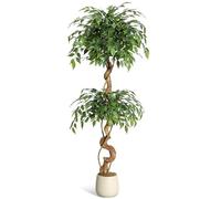 AffinityFurn 5FT Artificial Ficus Tree, Curved Trunk Faux Silk Plant, Lifelike Fake Silk Tree with Modern White Pot, Faux Ficus Tall Plant for Home, Office, Living Room - Easy Care