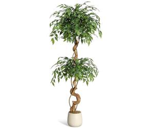 AffinityFurn 5FT Artificial Ficus Tree, Curved Trunk Faux Silk Plant, Lifelike Fake Silk Tree with Modern White Pot, Faux Ficus Tall Plant for Home, Office, Living Room - Easy Care