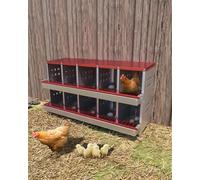 AffinityFurn 6-Bay Galvanised Steel Nest Box - Fox-Proof Wall Mounted Chicken Laying Box with Roll-Out Eggs, Heavy Gauge Poultry Nesting System (Forest Green) (Red, 10 holes)