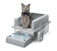 AffinityFurn 6" High-Sided Stainless Steel Litter Box, XXL Large Cat Litter Pan with Stair & Scoop, Easy-Clean Deep Kitty Litter Box for Maine Coon, Big Cats, Odor Control