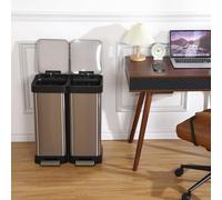 AffinityFurn 60L Dual Kitchen Rubbish Bin, 2 x 30L Stainless Steel Pedal Bin,Double Recycling Bin with Lids, Soft Close, Large Capacity Trash Can