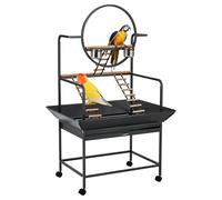 AffinityFurn 64-Inch Large Carbon Steel Bird Cage & Playstand for Parakeets, Cockatiels, Conures, Macaws - Perches, Ladders, Removable Tray, Rolling Stand & Storage Shelf - Exploding Silver Black,