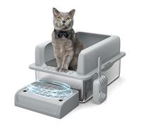 AffinityFurn 8" High-Sided Stainless Steel Litter Box, XXL Large Cat Litter Pan with Stair & Scoop, Easy-Clean Deep Kitty Litter Box for Maine Coon, Big Cats, Odor Control