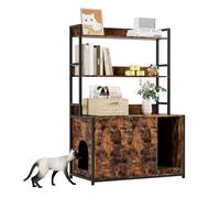 AffinityFurn Cat Litter Box Enclosure, 52" Hidden Wooden Cat Cabinet with Storage Shelves, Double Doors, Mark Mat, Modern Entryway Organizer, Wooden Cat House Bookshelf(Brown)