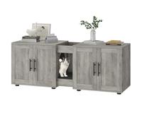 AffinityFurn Cat Litter Box Enclosure for 2 Cats, Wooden Cabinet with Double Compartments, Modern Hidden Litter Box Furniture, Indoor Cats House for Living Room, 140 × 45 × 57 cm(Grey)