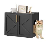AffinityFurn Cat Litter Box Enclosure, Hidden Wooden Cat Washroom Litter Box with Barn Door, Indoor Cabinet and End Table, Multi-Functional Cat House for Living Room or Bedroom, Black