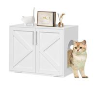AffinityFurn Cat Litter Box Enclosure, Hidden Wooden Cat Washroom Litter Box with Barn Door, Indoor Cabinet and End Table, Multi-Functional Cat House for Living Room or Bedroom, White