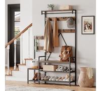 AffinityFurn Coat Rack with Bench and Shoe Shelves, Industrial Hallway Coat Rack, Freestanding Hall Tree with 8 Hooks & Metal Frame for Entryway, Living Room, Cloakroom Bedroom,113 x 30 x 180 cm