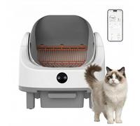 AffinityFurn Extra Large Automatic Self-Cleaning Cat Litter Box with APP Control - Infrared Safety detectors, Low Noise, Odor-Free Design, 9L Capacity for Multiple Cats - White + Orange Mesh, UK Plug,