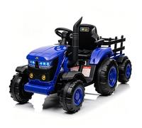 AffinityFurn Kids Ride on Tractor with Removable Trailer, 12V Battery Powered Electric Tractor, Parental Remote Control, Dual Motors, Horn, EVA Wheels, LED Lights, Music(Blue)