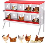 AffinityFurn Metal Chicken Nesting Boxes Heavy-Duty 10-Hole Chicken Nesting Box - Galvanized Steel, Rustproof & Ventilated Wall-Mountable Laying Box for Hens, Ducks | Easy Clean with Stand - Red
