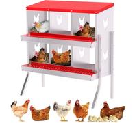 AffinityFurn Metal Chicken Nesting Boxes Heavy-Duty 6-Hole Chicken Nesting Box - Galvanized Steel, Rustproof & Ventilated Wall-Mountable Laying Box for Hens, Ducks | Easy Clean with Stand - Red