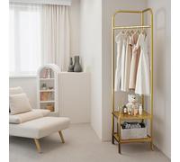 AffinityFurn Metal Corner Coat Rack Freestanding Clothes Rack With 2 Shelves Hall Trees Coat Stand Clothes Rail Hanging Rack Scandinavian Style Garment Rack for Hallway Bedroom 42 x 42 x 190 Cm Gold