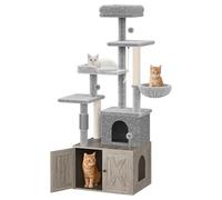 AffinityFurn Modern Cat Tree Tower with Hidden Litter Box Enclosure for Indoor Cats, Multi Level Condo Tower with Scratching Posts, Soft Perch, Hammock, Odor Control - Space Saving Cat Litter(Grey)