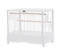 AffinityFurn Portable Wrought Iron Bird Cage for Parakeets, Cockatiels & Budgies - Removable Tray, Rolling Stand, Built-in Temperature & Humidity Detection - Indoor/Outdoor Use - White, Specs: 42006