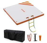 AffinityFurn Stable Inflatable Floating Dock Platform - Non-Slip Surface PVC Swim Raft for Lake, Pool, Beach, Ocean - Multi-Person Water Recreation, Lounging - Gradient White & Orange-Red Edging -