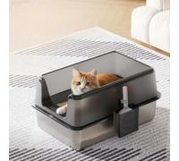 AffinityFurn Stainless Steel Cat Litter Box with Lid and Scoop 60x40x36.5CM, Easy to Clean Cat Litter Trays, High Sided, Non-Stick, Leak-Proof Metal Cat Litter Box for Cats