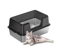 AffinityFurn Stainless Steel Cat Litter Tray, Large Metal Litter Box with Removable High-Sided Enclosure, Durable Metal Tray, Prevents Spills & Odors, Ideal for Large Cats & Maine Coon(Black)