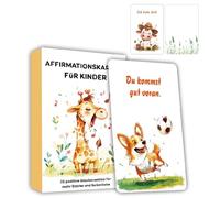 Affirmation Cards Children - Learning Assistance, Self-Confidence 32 Colourful | Motivation of Sayings Development Personality Design for Animals for Balance