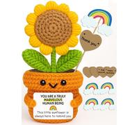 Affirmation Crochet Sunflower Gift with Positive Vibes Card - Marvelous Human Being Reminder for Coworker, Teacher, Employee, Boss, Friend - Birthday, Thank You, Farewell Gifts for Women, Men
