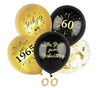 Affivia Pack of 25 Balloons, 60th Birthday Decoration, Black Gold, 60th Birthdays Women Men Party Decoration, Decoration 60th Birthday Woman Man Balloons, Birthday Decoration 60 Years, Balloons 60th