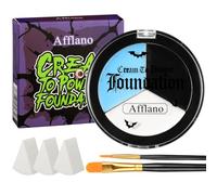 Afflano 3-Color Face & Body Paint Makeup Kit, Black White Light Blue Cream to Powder, Brush & Sponge Included, for Goth Halloween Clown SFX Zombie Cosplay Stage Looks