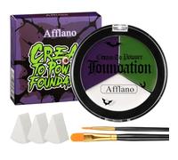 Afflano 3-Color Face Body Paint Makeup Kit, White Green Deep Purple Cream to Powder Foundation, Goth Halloween Zombie Cosplay Stage SFX
