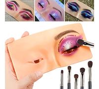 Afflano 5D Reusable Makeup Practice Face Board Eye Eyebrow Eyelash Eyeshadow Makeup Practice Pad Bionic Skin Silicone Mannequin with 5 Eyeshadow Brush Set, Perfect Aid to Practicing Makeup Training