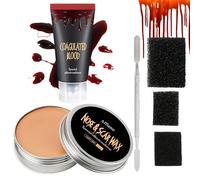 Afflano Halloween Fake Blood SFX Makeup Kit, Skin Scar Wax+ Stage Fake Blood+ 3 Stipple Sponge for Festival Theatrical Wound Modeling Skull Zombie Vampire Makeup Scary Clown Skeleton Costume Cosplay