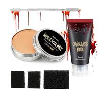 Afflano Halloween Special Effects Makeup Kit, Modeling Skin Wax + Fake Blood Set, Realistic Fake Wound Modeling Scar Wax Stage Blood for Face Body Paint Vampire Makeup Zombie Make Up Prosthetics
