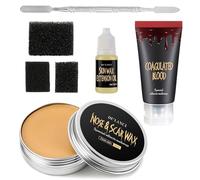 Afflano Halloween Special Effects Makeup Kit, Professional Face Painting Kit with 7 Colours, Scar Wax for the Nose, Curdled Blood, Brushes