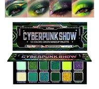 Afflano Multichrome Green Eyeshadow Palette Pressed Pigments, Color-Shifting Emerald Green Glitter Eyeshadow Palette, Yellow Purple Viridian Lime Teal Blue Chrome Eye Shadow for Goth Daily Eye Makeup