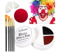 Afflano Red Black White Face Paint Halloween Clown Makeup Kit, Black and White Body Paint 76g+ Sponges Brushes, Washable Red Face Painting for Joker Pennywise Zombie Vampire Cosplay Theater SFX Makeup
