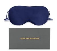 AFFLAT 100% Pure Mulberry Silk Eye Mask for Side Sleeper,Soft Pressure-Less Cooling Blackout Eye Covers for Sleeping,Large Size Sleep Mask with Adjustable Band for Women Men(Navy Blue)