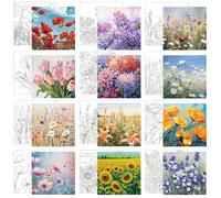 Affrolling 12 Pcs Pre Drawn Canvas for Painting for Adults 8 x 8 Inch Canvas Painting Kits Stretched Canvas with Drawing Ready to Paint for Kids Beginner Artists Date Night Party Supplies (Flower)